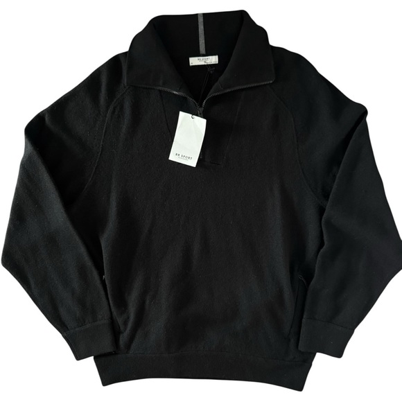 BANANA REPUBLIC (NWT) Wool Blend 1/2 Zip Sweater BR Sport Black Pullover Medium - Picture 2 of 6